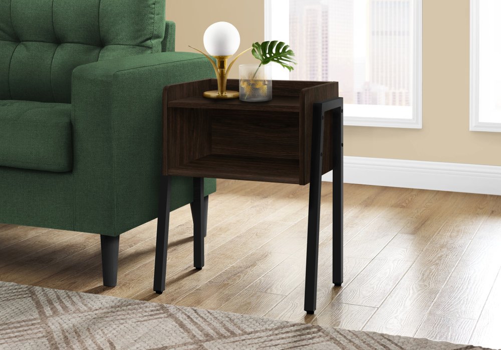 23" Espresso Wood And Iron End Table With Shelf