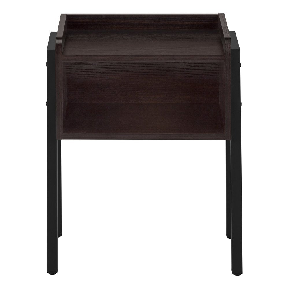 23" Rectangular Espresso Accent Table With Black Metal Legs