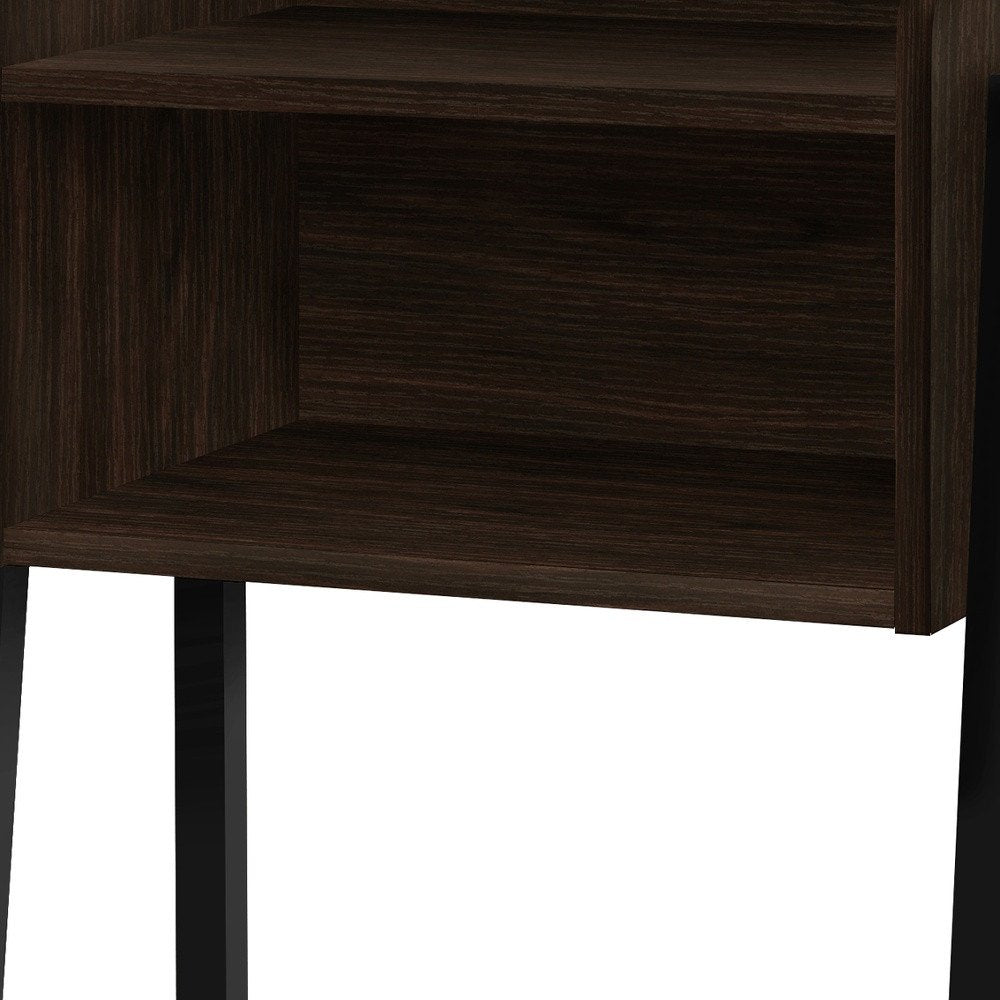 23" Espresso Wood And Iron End Table With Shelf