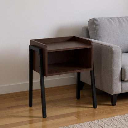 23" Rectangular Espresso Accent Table With Black Metal Legs