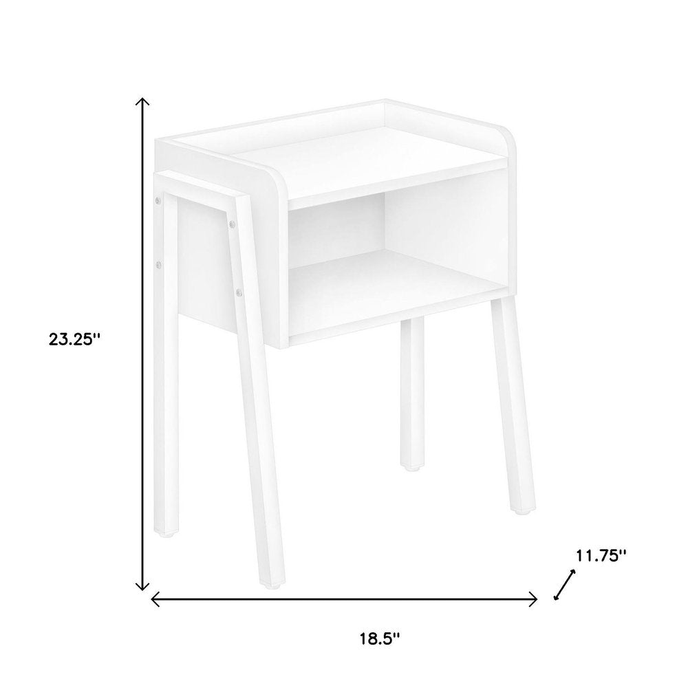 23" Rectangular White Accent Table With White Metal Legs