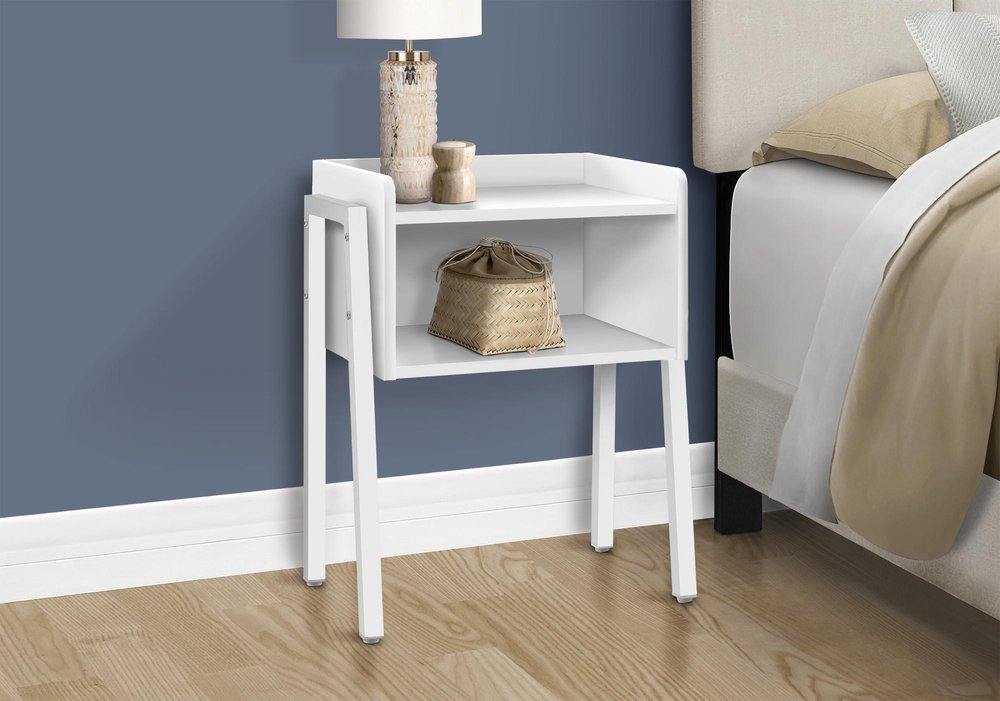 23" Rectangular White Accent Table With White Metal Legs