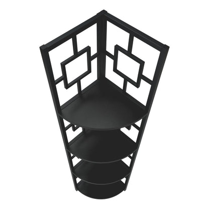 62" Black Metal Corner Bookcase