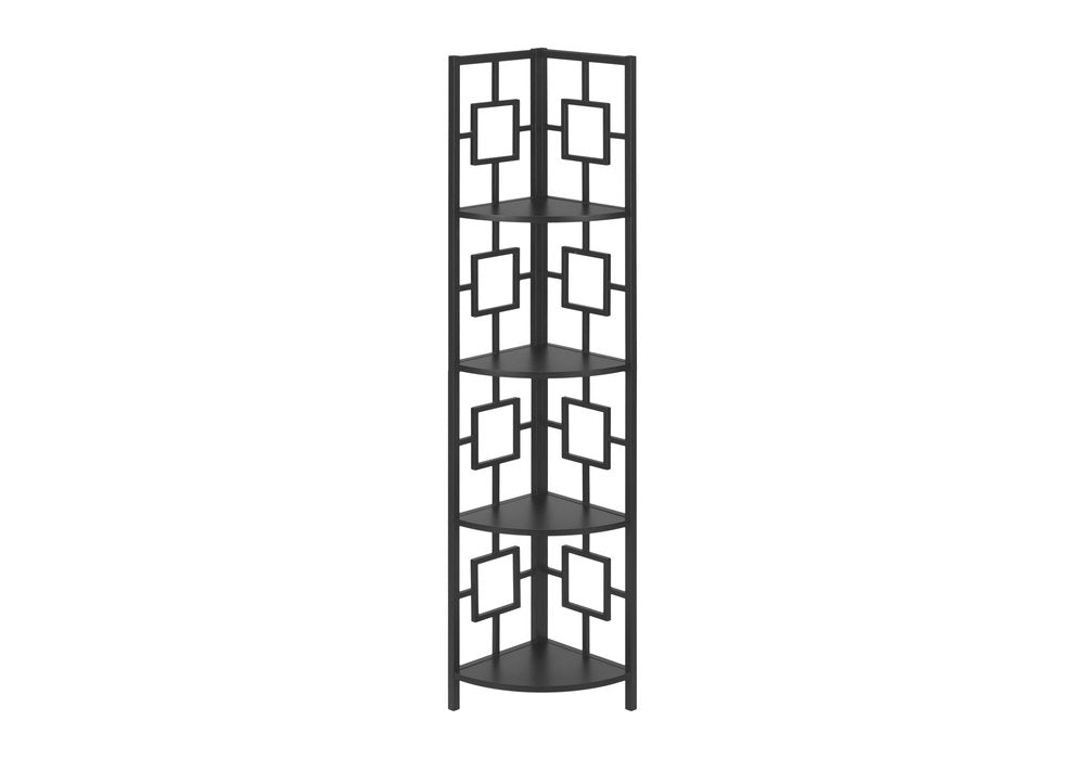 62" Black Metal Corner Bookcase