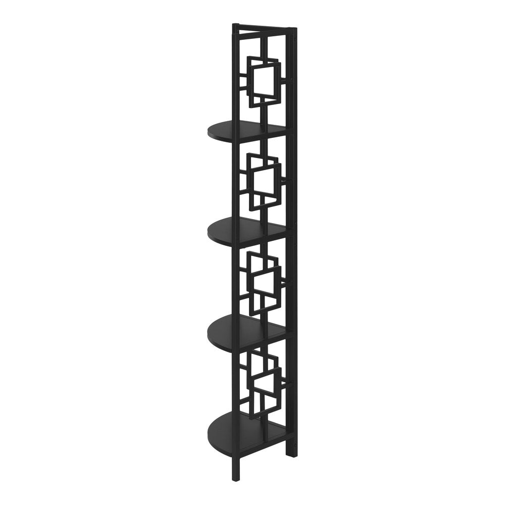 62" Black Metal Corner Bookcase