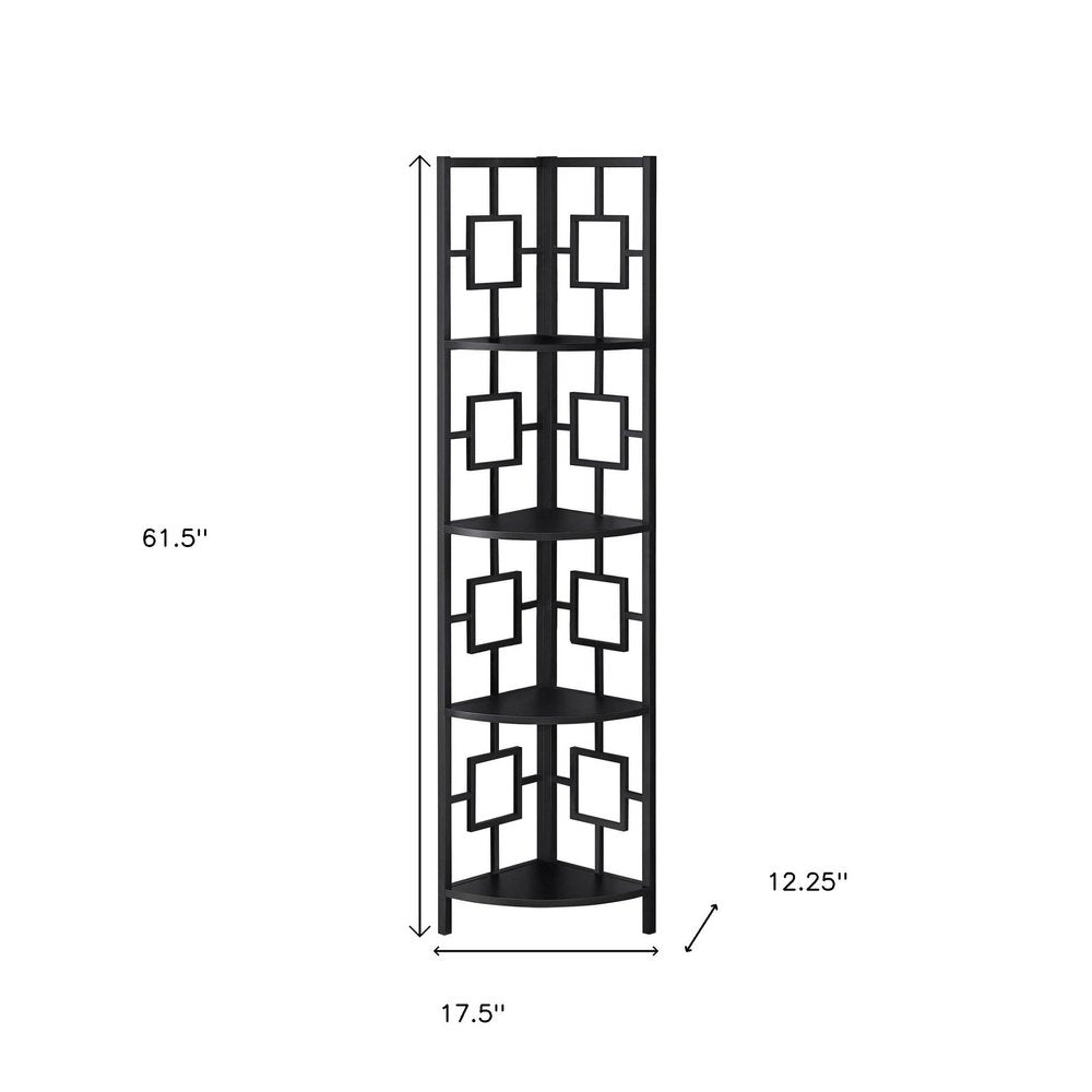 62" Black Metal Corner Bookcase