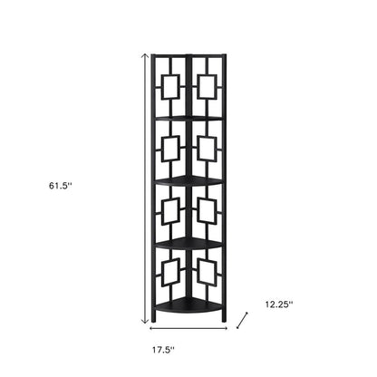 62" Black Metal Corner Bookcase