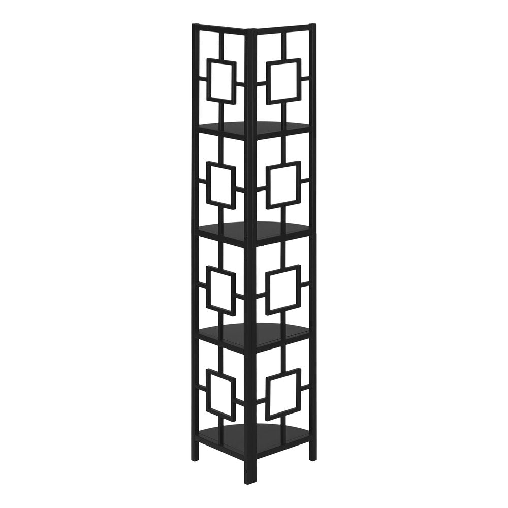 62" Black Metal Corner Bookcase