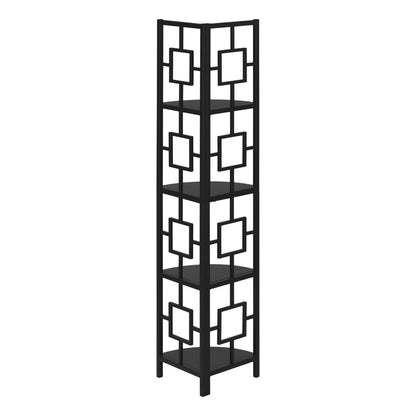 62" Black Metal Corner Bookcase