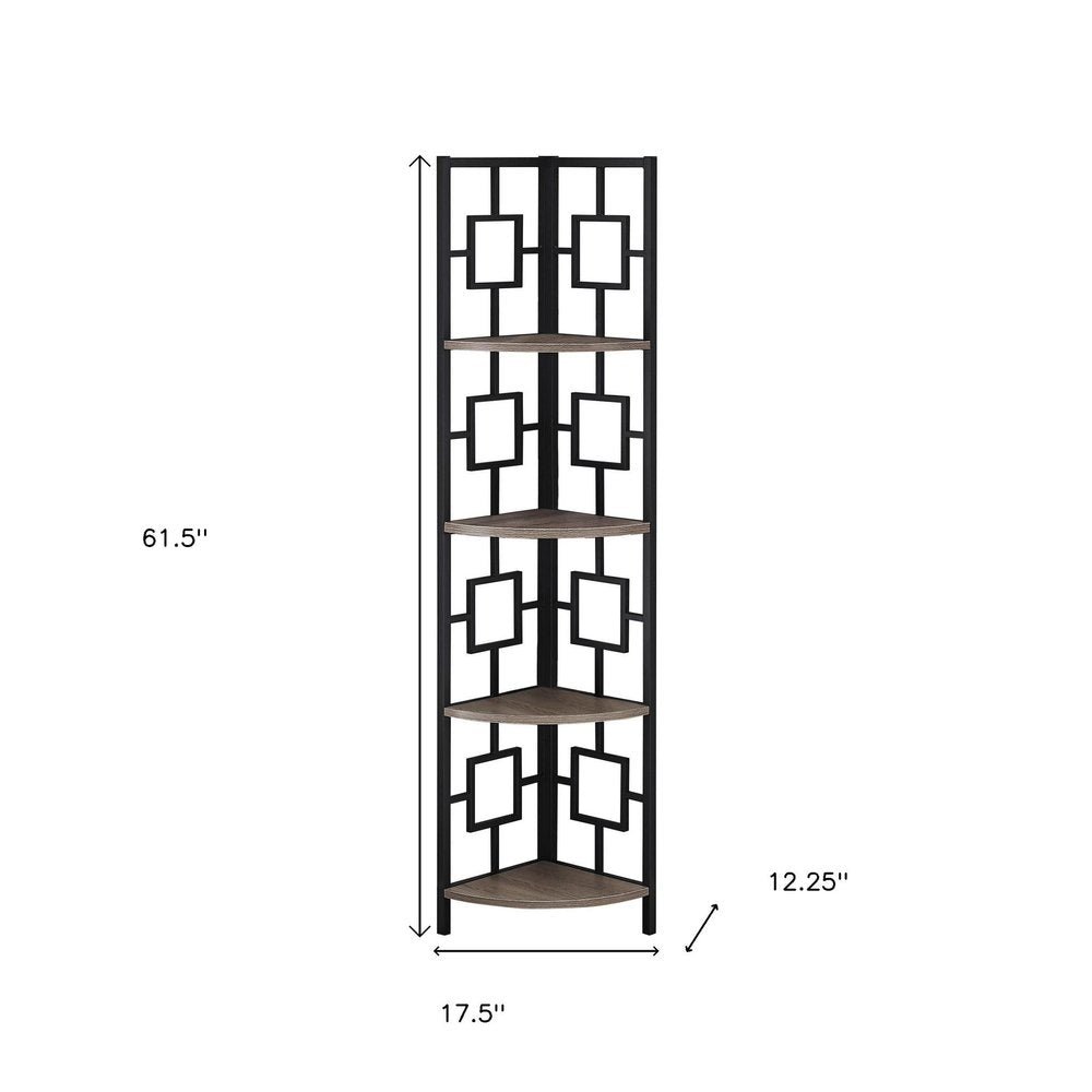 62" Dark Taupe Metal Corner Bookcase