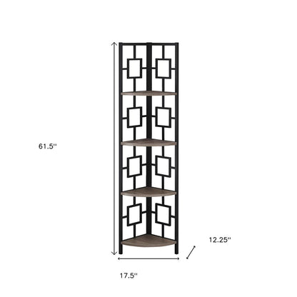 62" Dark Taupe Metal Corner Bookcase