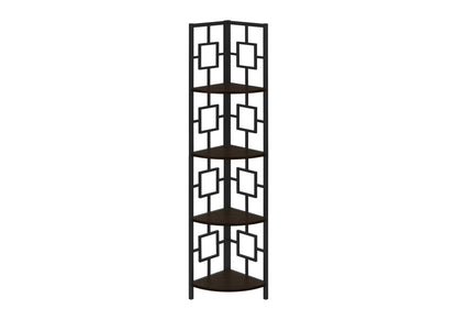 62" Espresso Metal Corner Bookcase