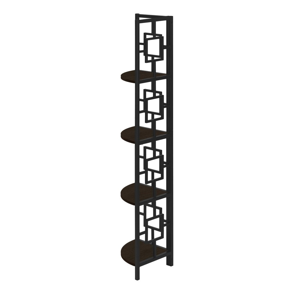 62" Espresso Metal Corner Bookcase