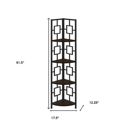 62" Espresso Metal Corner Bookcase