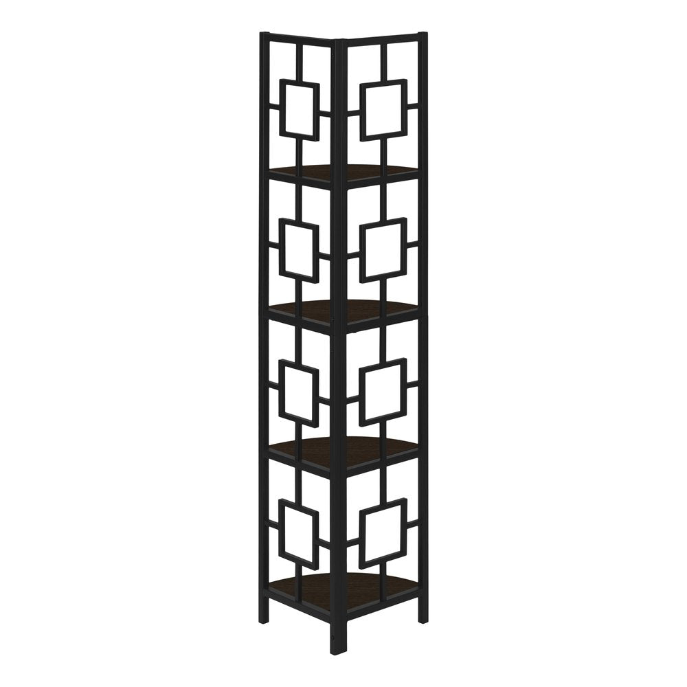 62" Espresso Metal Corner Bookcase