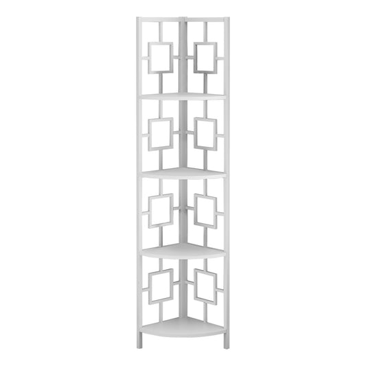 62" White Metal Corner Bookcase