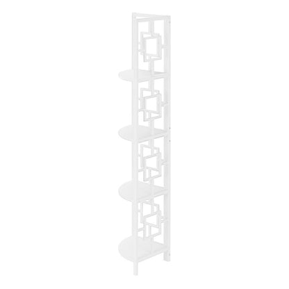 62" White Metal Corner Bookcase