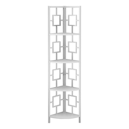 62" White Metal Corner Bookcase