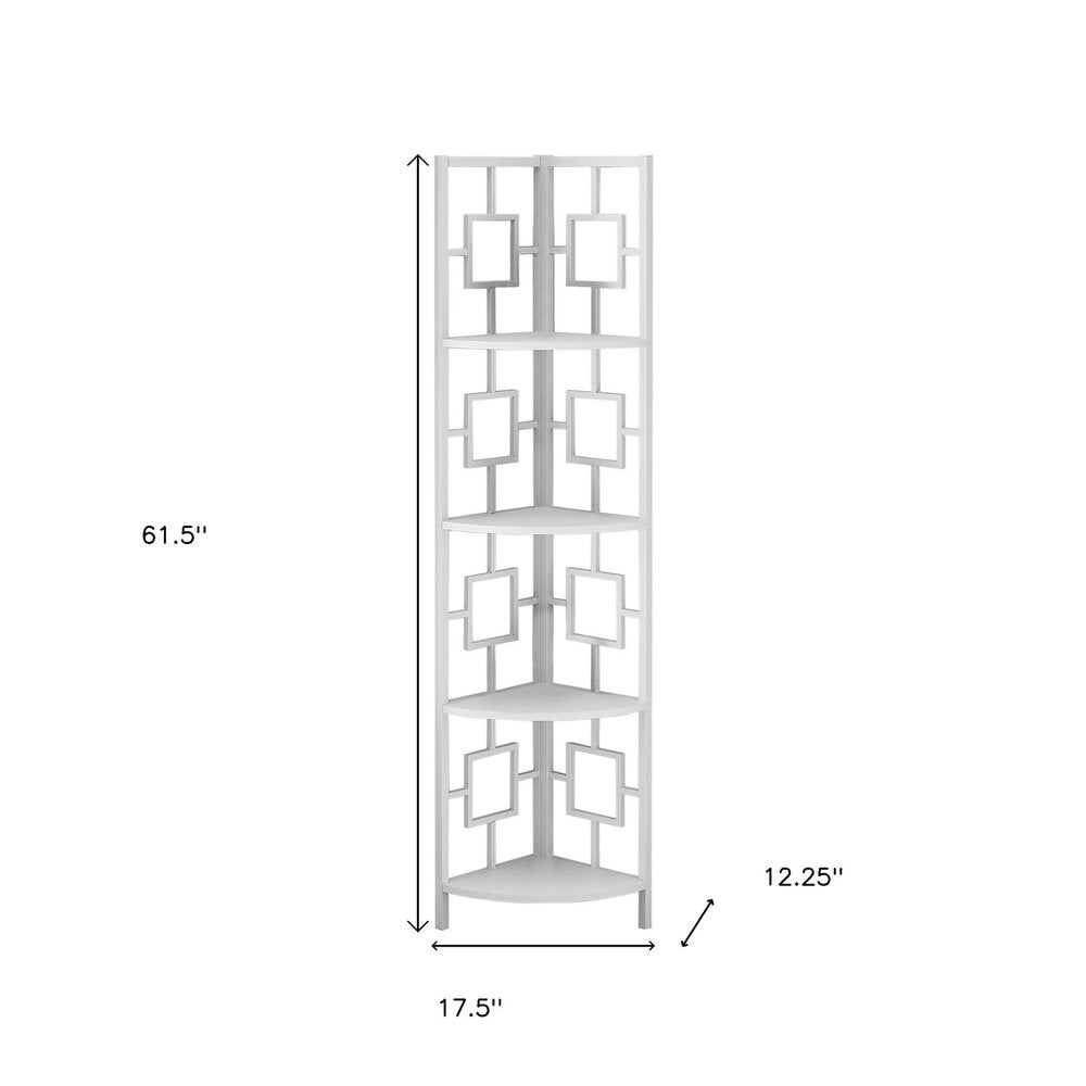 62" White Metal Corner Bookcase