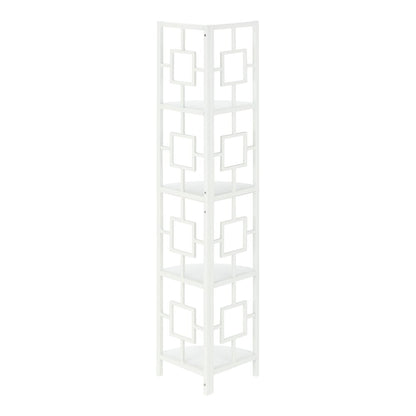 62" White Metal Corner Bookcase