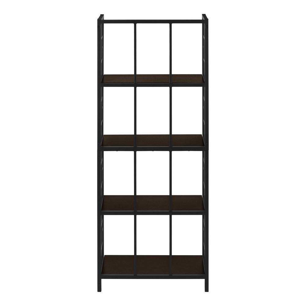 62" Espresso Metal Geometric Bookcase