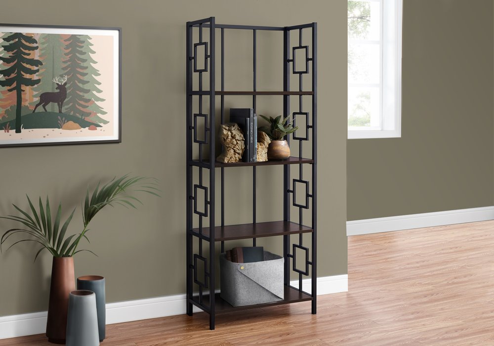 62" Espresso Metal Geometric Bookcase