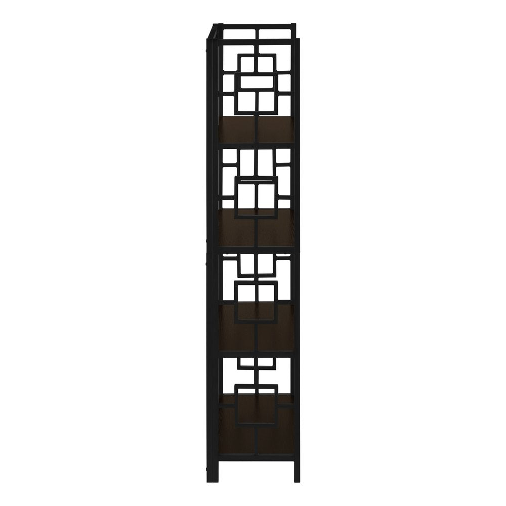 62" Espresso Metal Geometric Bookcase