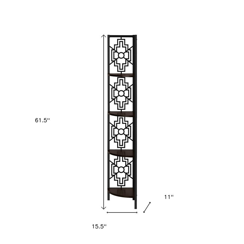 Espresso Metal Four Tier Corner Bookcase
