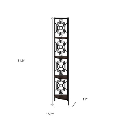 Espresso Metal Four Tier Corner Bookcase