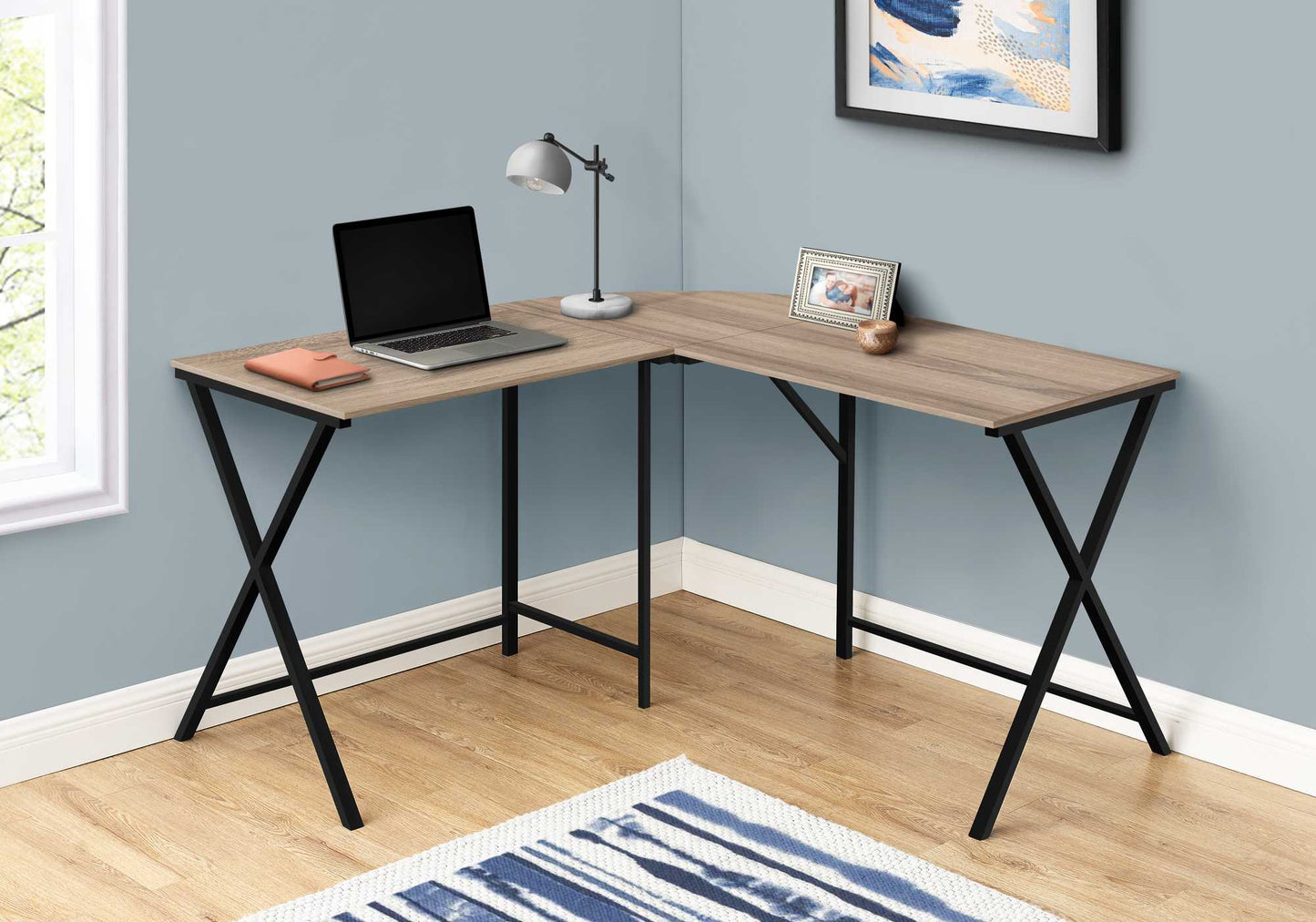 55" Taupe and Black L Shape Computer Desk