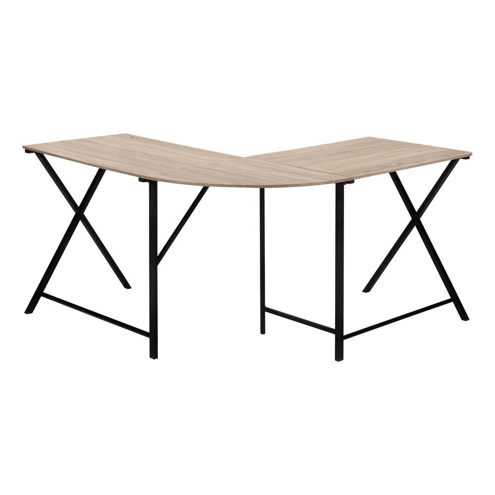 55" Taupe and Black L Shape Computer Desk