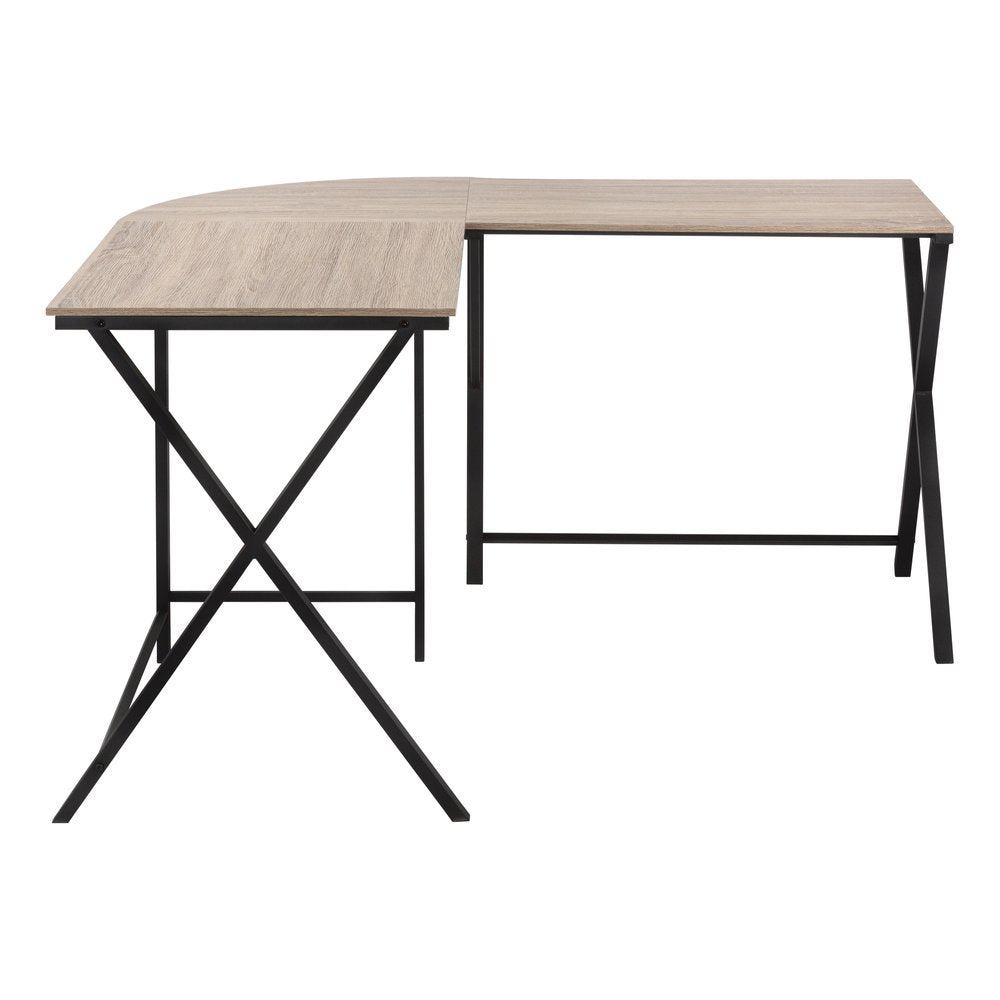 55" Taupe and Black L Shape Computer Desk