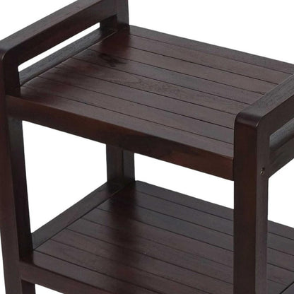 Rectangular Teak Shower Bench With Handles In Brown Finish