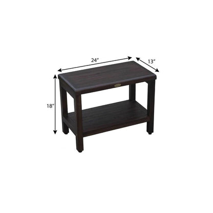 Rectangular Teak Shower Bench With Shelf In Brown Finish