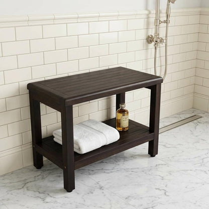 Rectangular Teak Shower Bench With Shelf In Brown Finish