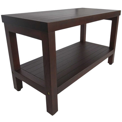 Rectangular Teak Shower Stool Or Bench With Shelf In Brown Finish