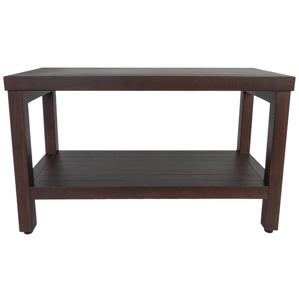 Rectangular Teak Shower Stool Or Bench With Shelf In Brown Finish