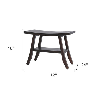 24" Dark Brown Teak Shower Bench With Shelf