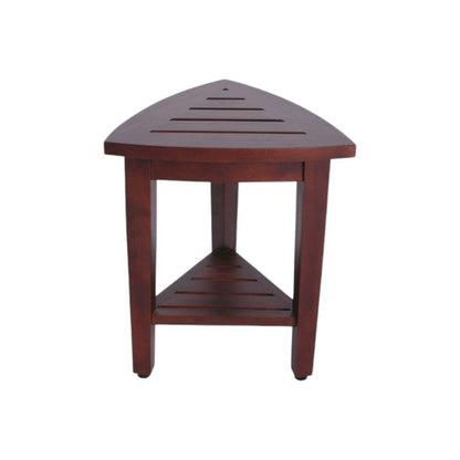 Compact Teak Corner Shower  Outdoor Bench With Shelf In Brown Finish