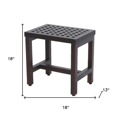 Compact Rectangular Teak Lattice Pattern Shower Or Outdoor Bench In Brown Finish