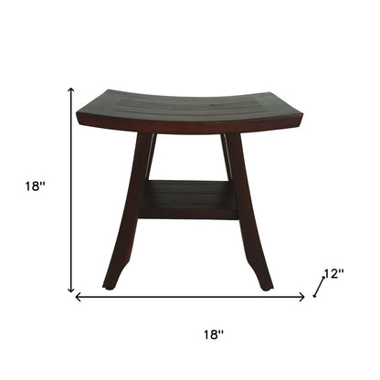 Compact Curvilinear Teak Shower Or Outdoor Bench With Shelf In Brown Finish