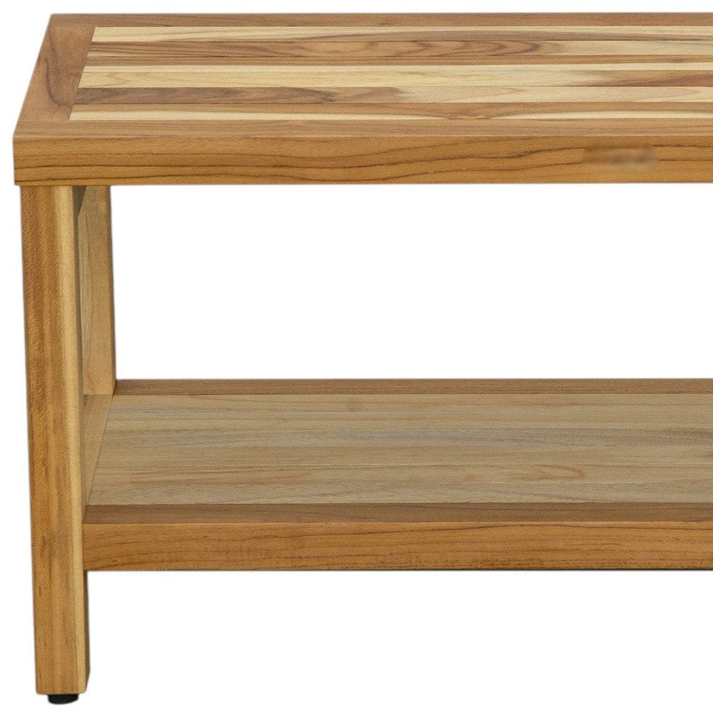 36" Natural Solid Teak Rectangular Shower Bench With Shelf