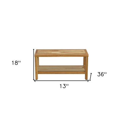 36" Natural Solid Teak Rectangular Shower Bench With Shelf