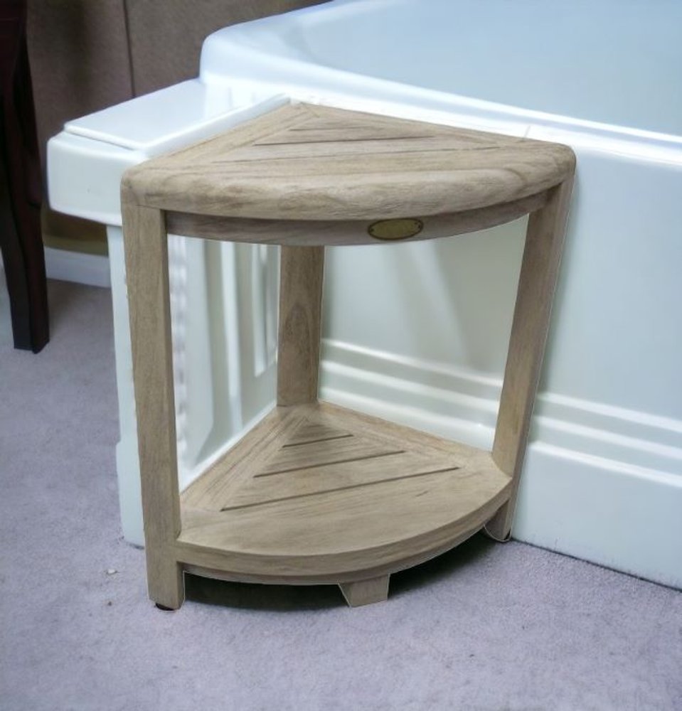 17" White Teak Corner Shower Bench
