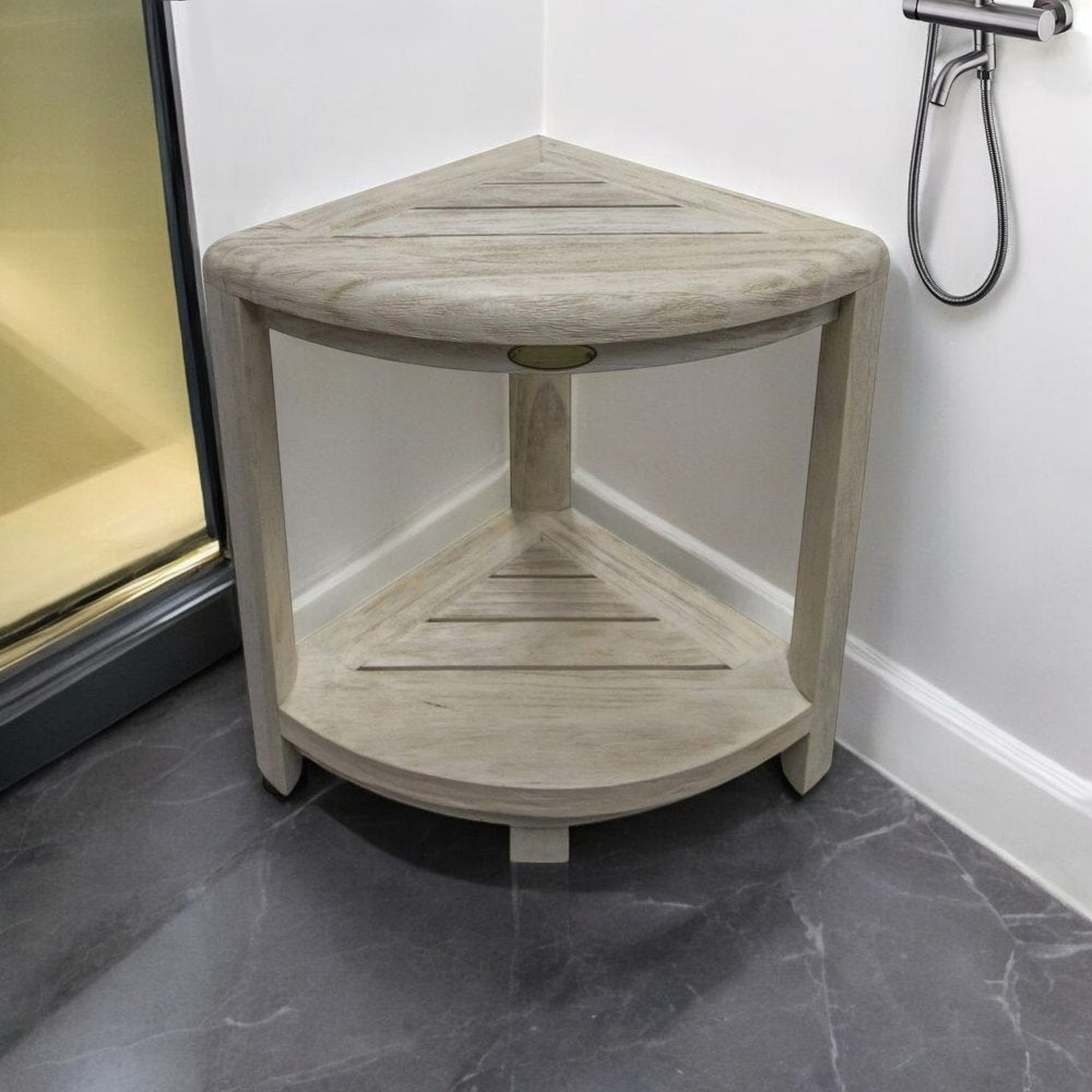 17" White Teak Corner Shower Bench