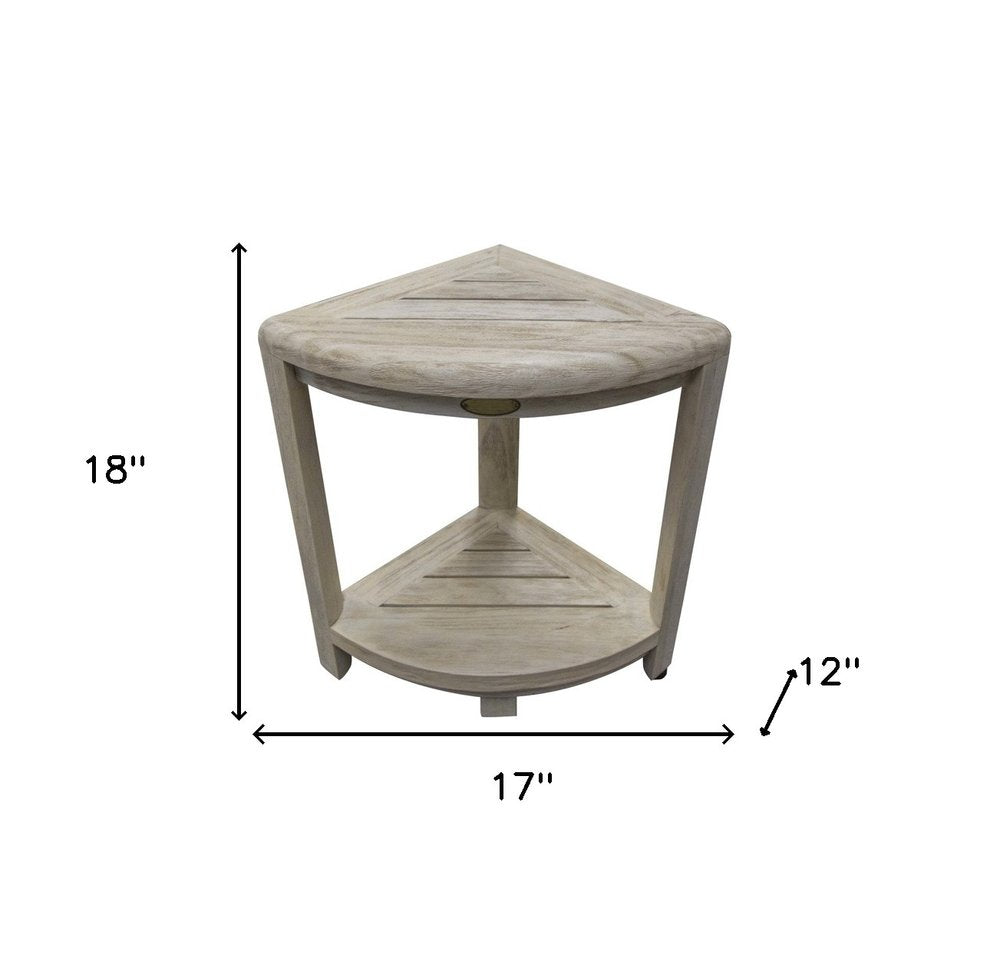 17" White Teak Corner Shower Bench