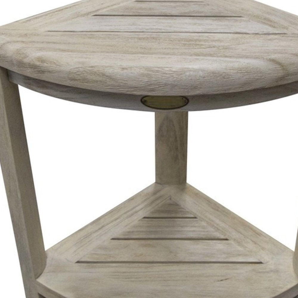 17" White Teak Corner Shower Bench