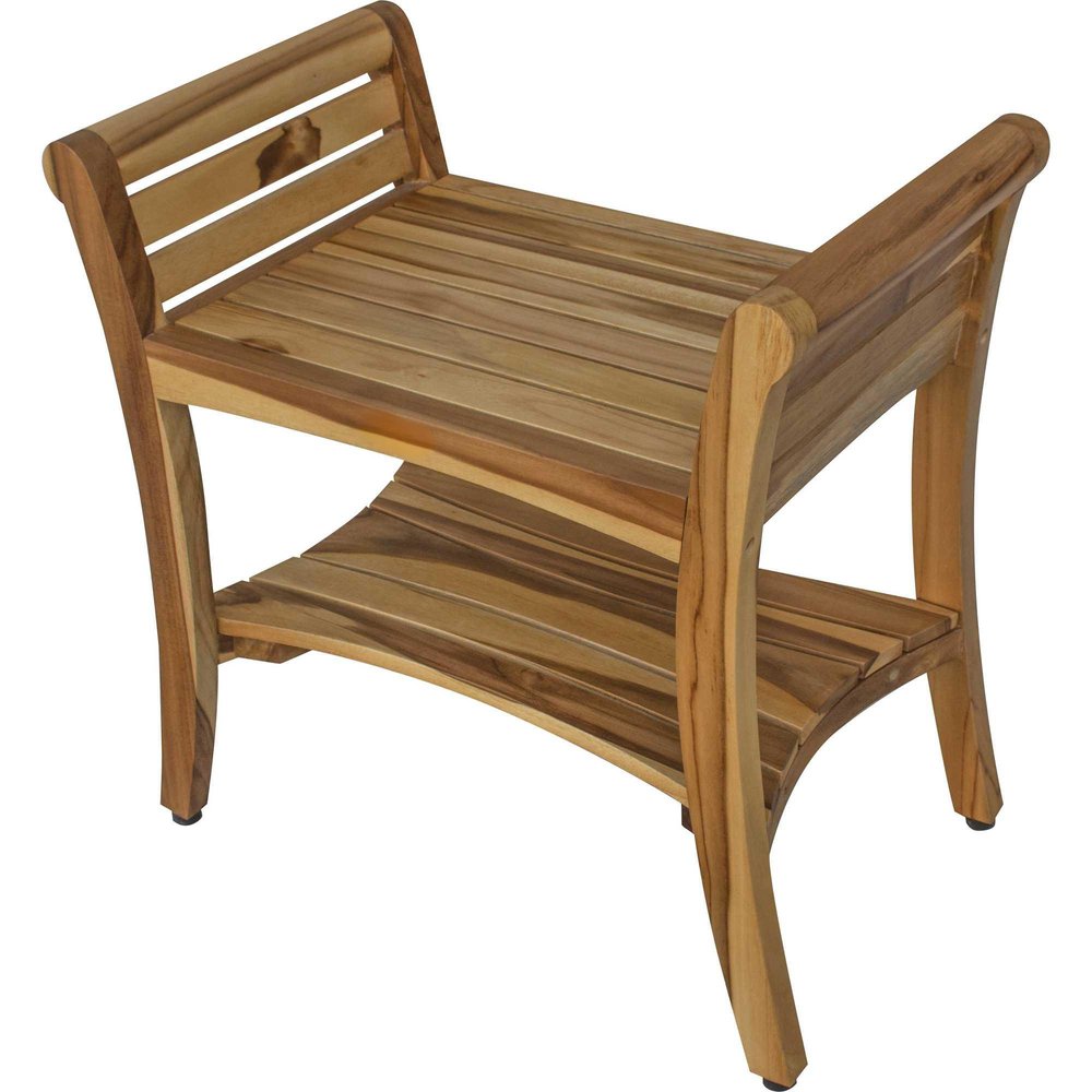 24" Natural Solid Teak Wood Shower Bench With Handles