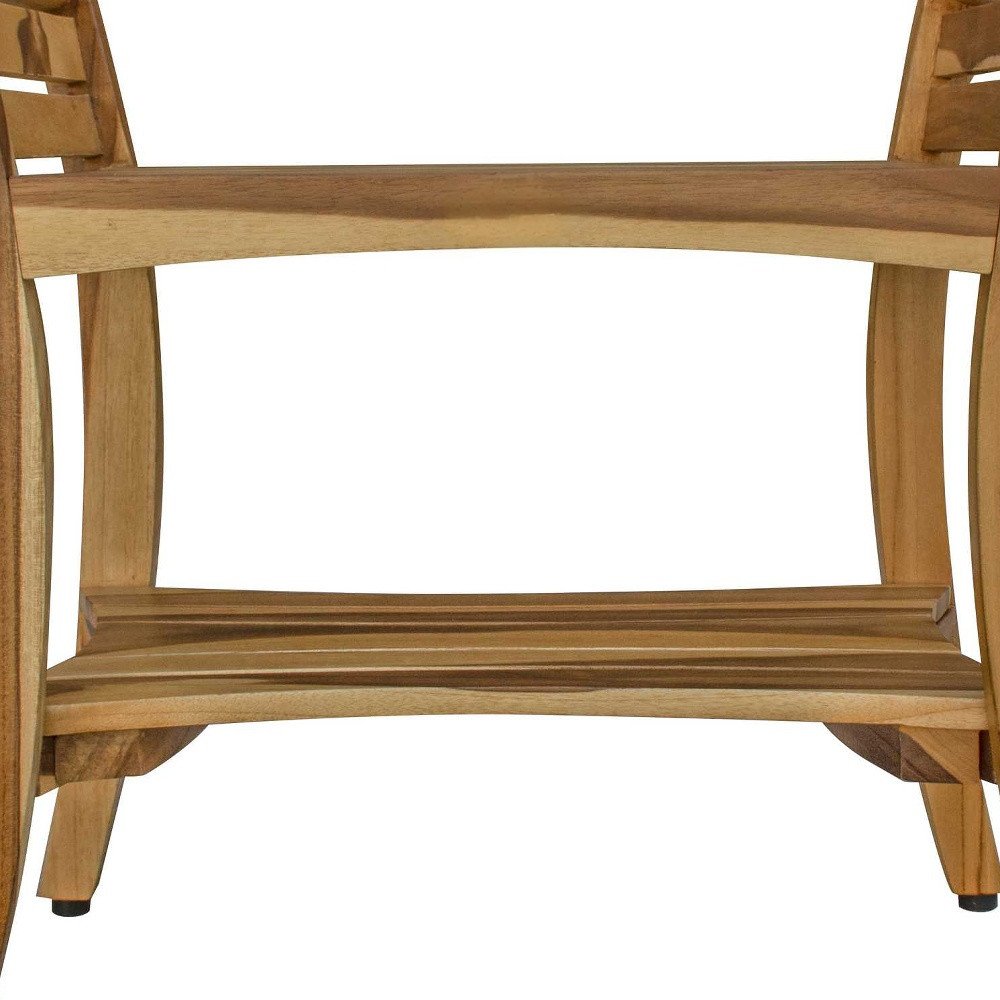 24" Natural Solid Teak Wood Shower Bench With Handles