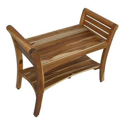 Rectangular Teak Shower Bench With Shelf And Handles In Naturalfinish